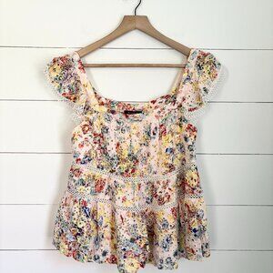 En Saison tiered baby doll eyelet floral top with little cap sleeves